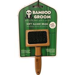 Picture of Paws & Alcott BG SSLICK SM Small Bamboo Soft Slicker Brush with Comfort Tip Pins - Tan & Black