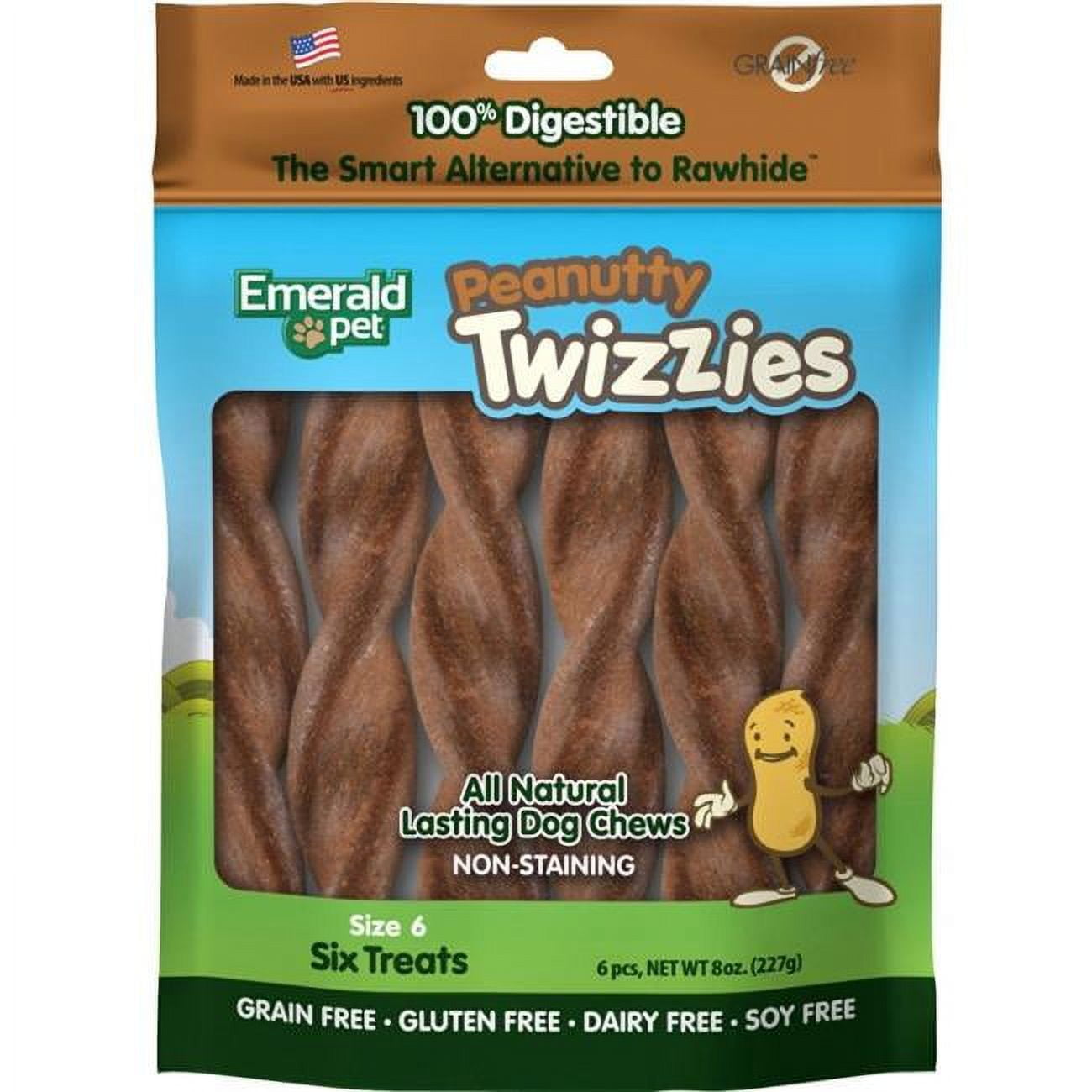 Picture of Emerald Pet Products 00625-T6PB6 6 in. Twizzies Sticks - Peanutty&#44; 6 per Pack - Pack of 12