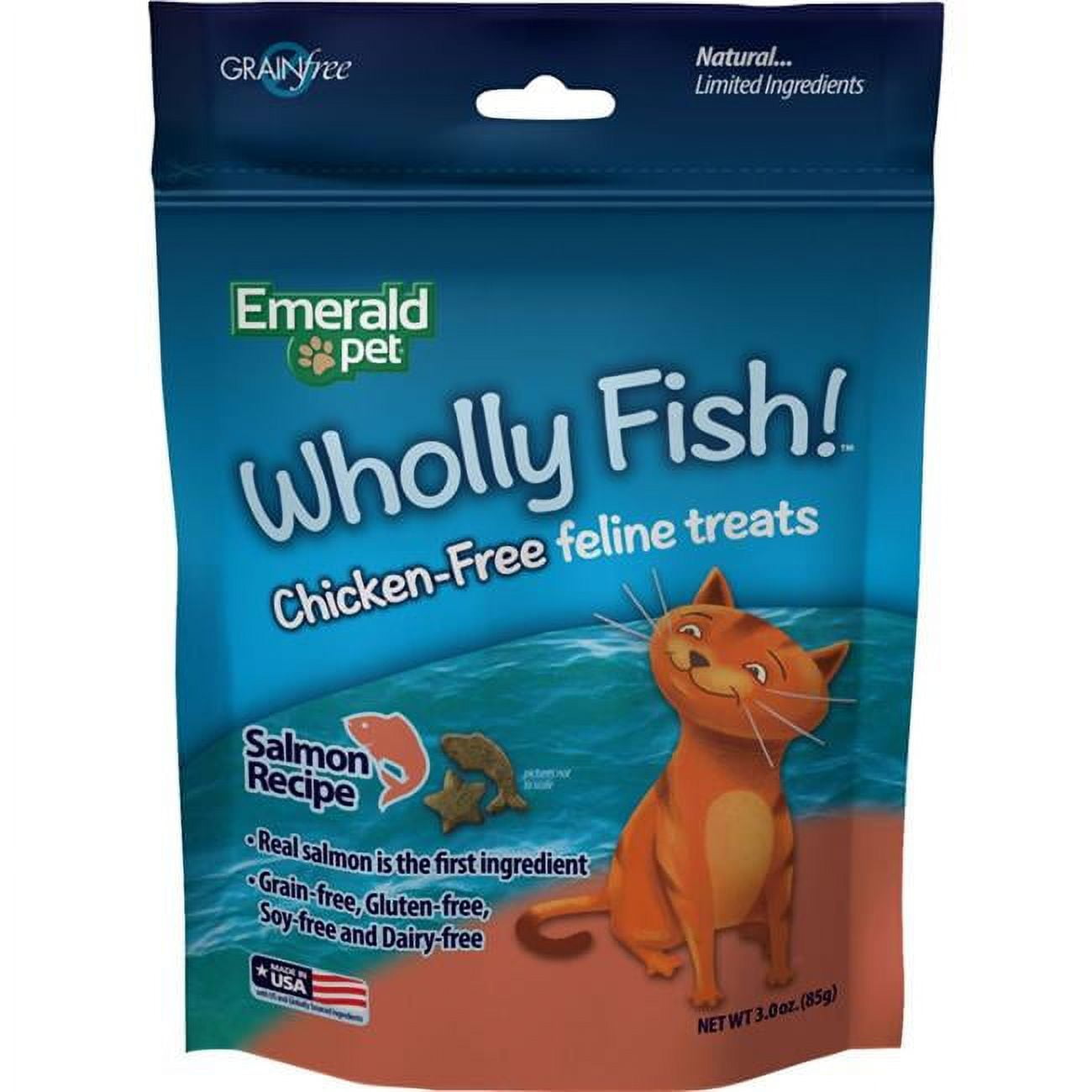 Picture of Emerald Pet Products 00640-CFS 3 oz Wholly Fish Chicken-Free Cat Treats - Salmon&#44; Pack of 12