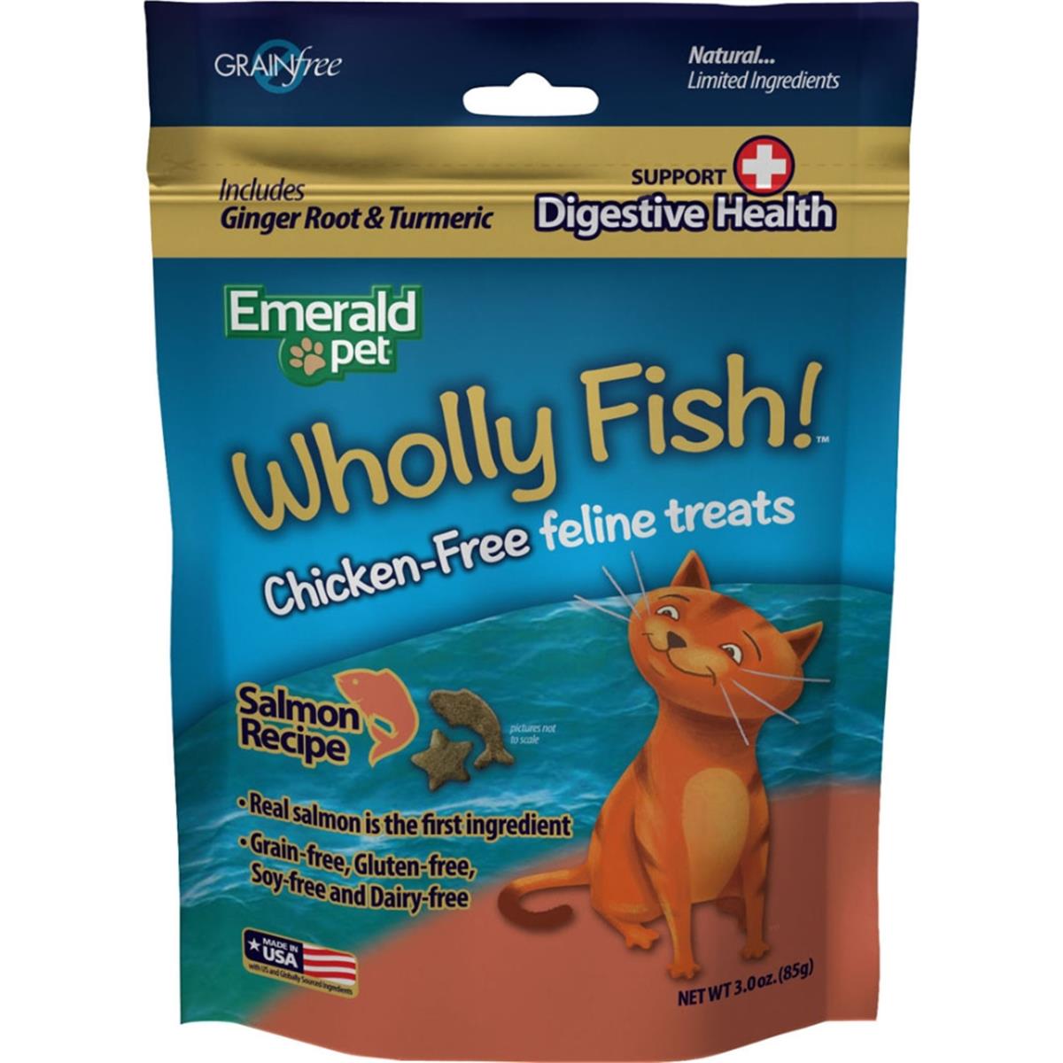 Picture of Emerald Pet Products 00641-CFSH 3 oz Wholly Fish Chicken-Free Cat Treats - Salmon DH&#44; Pack of 12