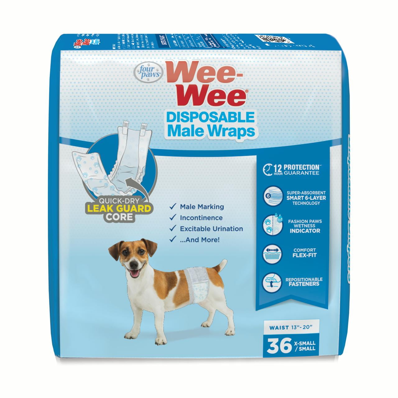 Picture of Four Paws Products 100539681 Wee-Wee Disposable Male Dog Wraps&#44; Extra Small & Small - 36 Count
