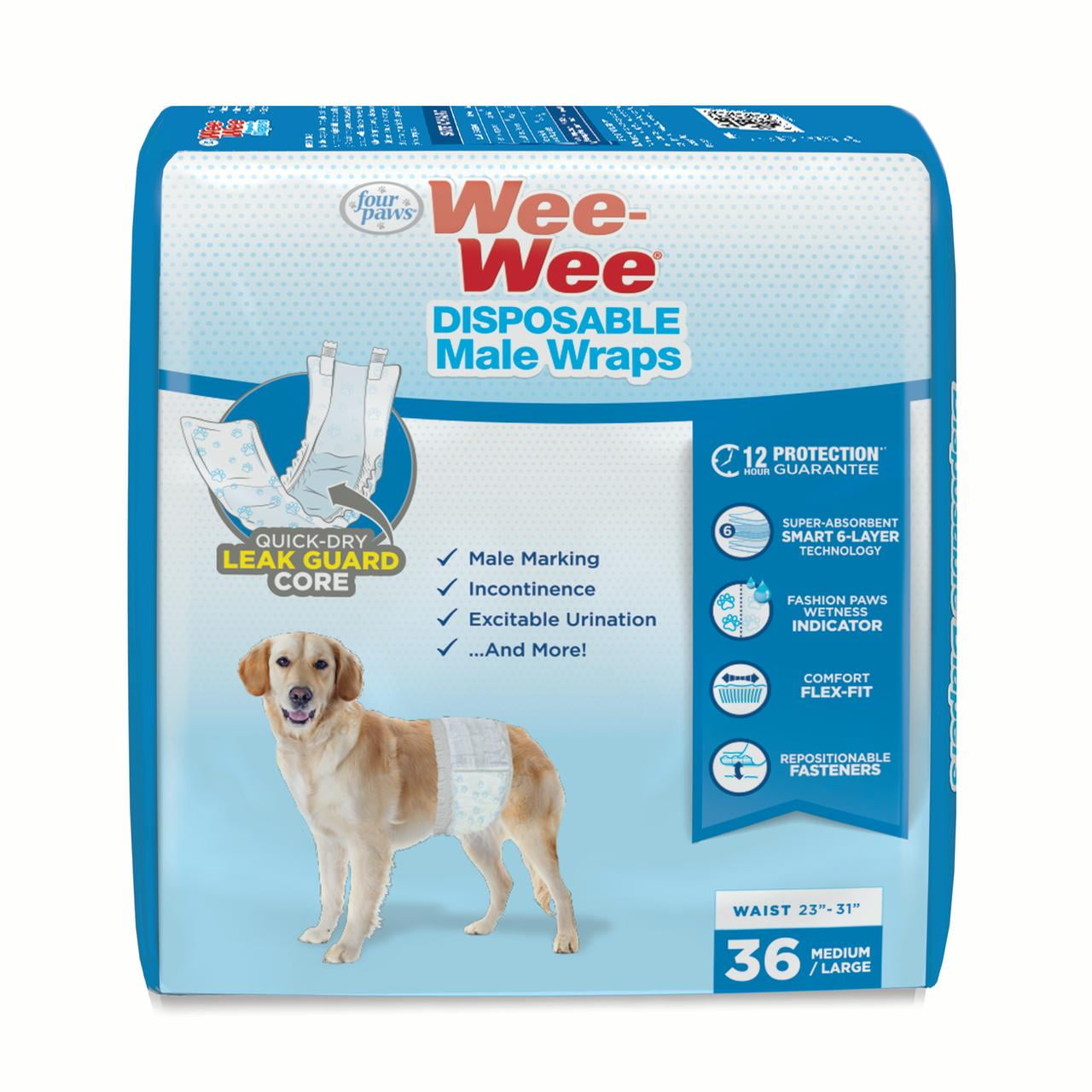 Picture of Four Paws Products 100539682 Wee-Wee Disposable Male Dog Wraps&#44; Medium & Large