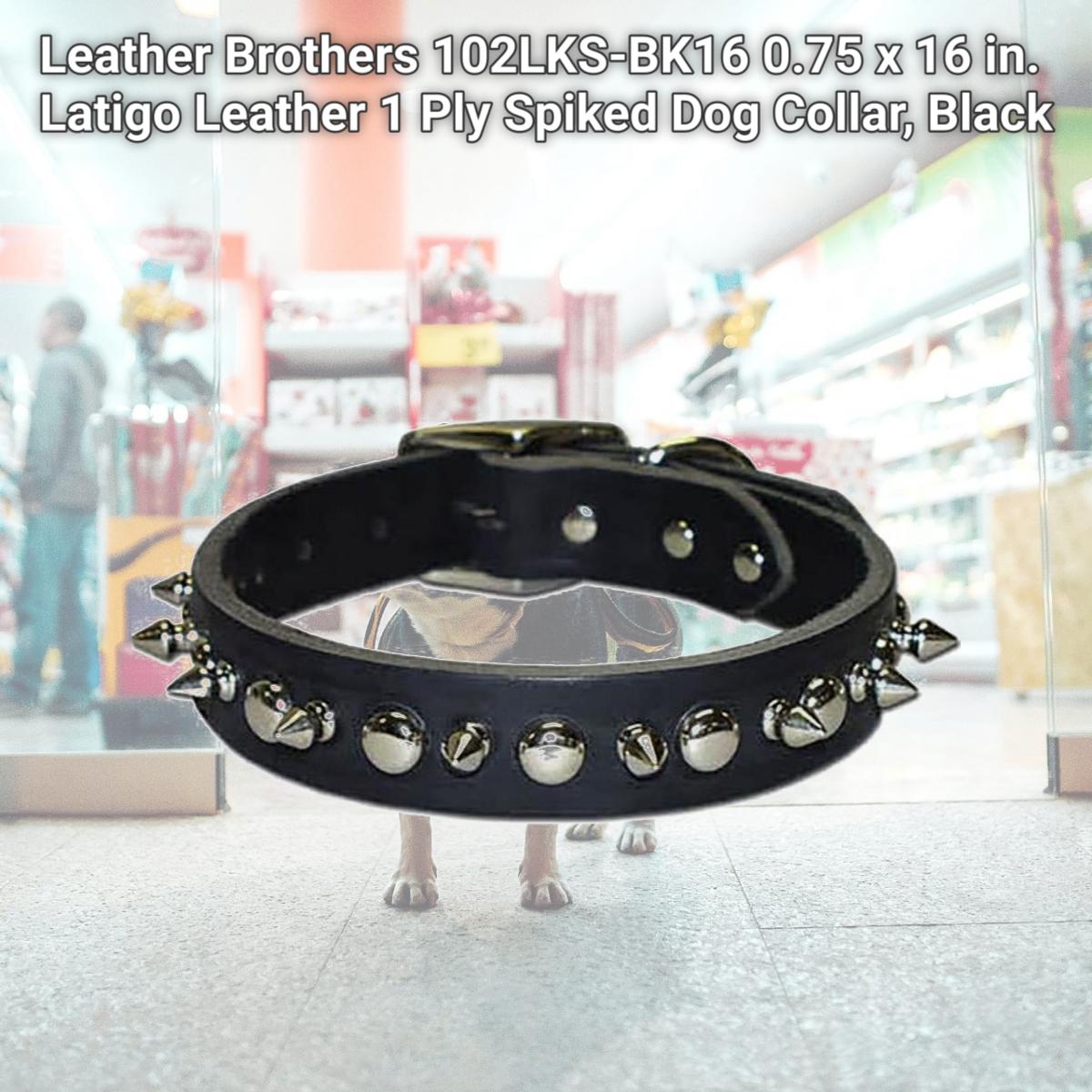 Picture of Leather Brothers 102LKS-BK16 0.75 x 16 in. Latigo Leather 1 Ply Spiked Dog Collar, Black