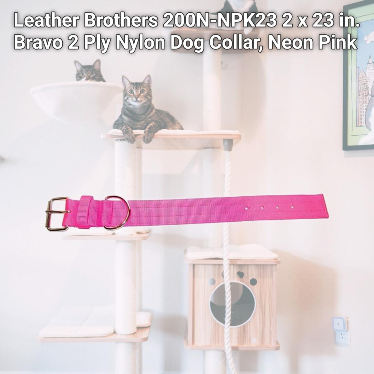 Picture of Leather Brothers 200N-NPK23 2 x 23 in. Bravo 2 Ply Nylon Dog Collar, Neon Pink