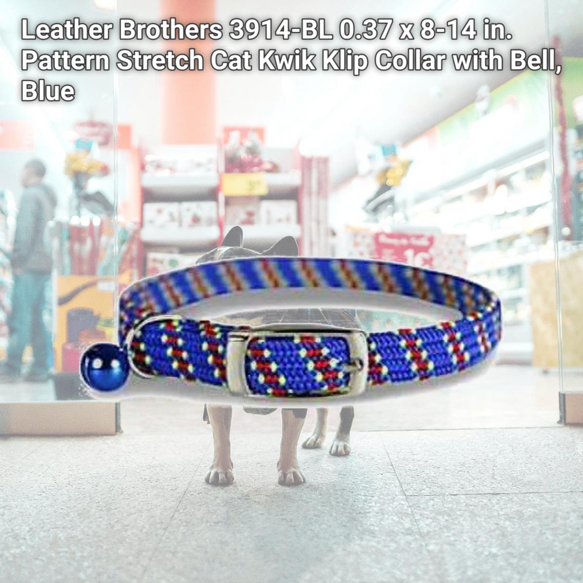 Picture of Leather Brothers 3914-BL 0.37 x 8-14 in. Pattern Stretch Cat Kwik Klip Collar with Bell, Blue