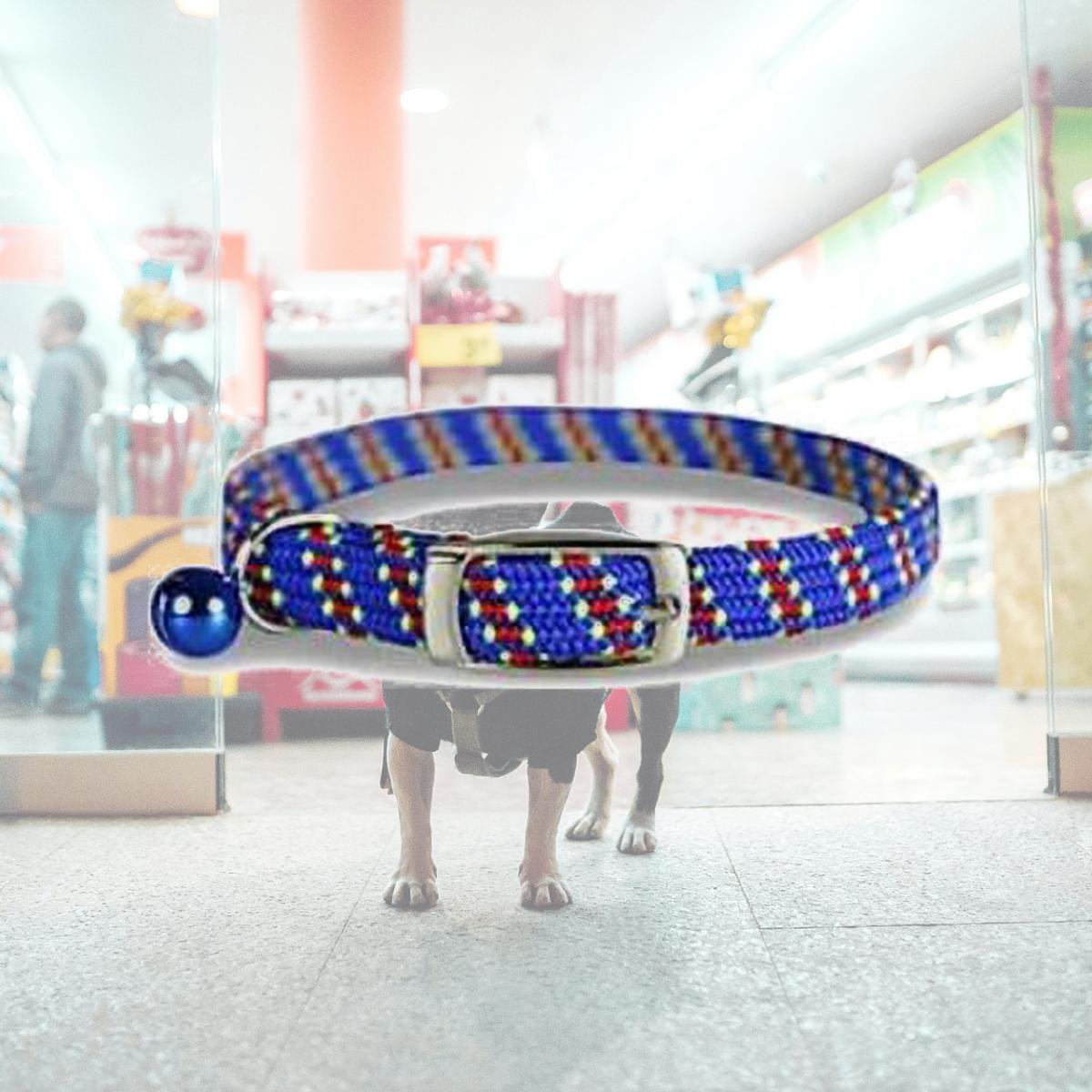 Picture of Leather Brothers 3914-BL 0.37 x 8-14 in. Pattern Stretch Cat Kwik Klip Collar with Bell, Blue
