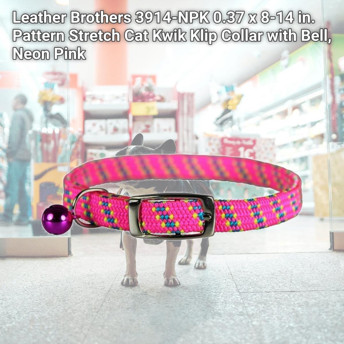 Picture of Leather Brothers 3914-NPK 0.37 x 8-14 in. Pattern Stretch Cat Kwik Klip Collar with Bell, Neon Pink