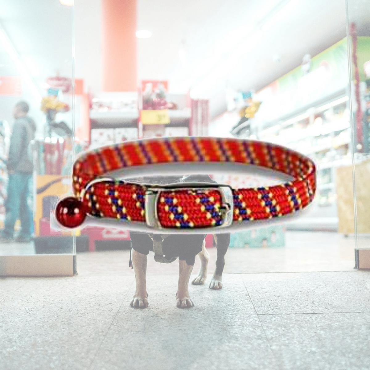 Picture of Leather Brothers 3914-RD 0.37 x 8-14 in. Pattern Stretch Cat Kwik Klip Collar with Bell, Red