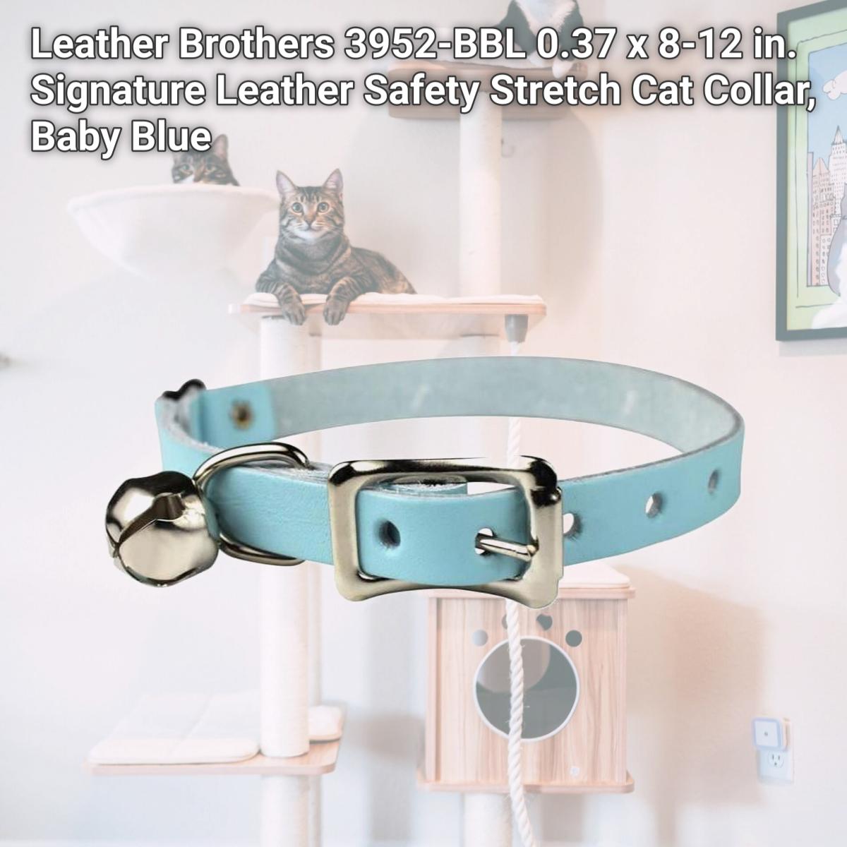 Picture of Leather Brothers 3952-BBL 0.37 x 8-12 in. Signature Leather Safety Stretch Cat Collar, Baby Blue