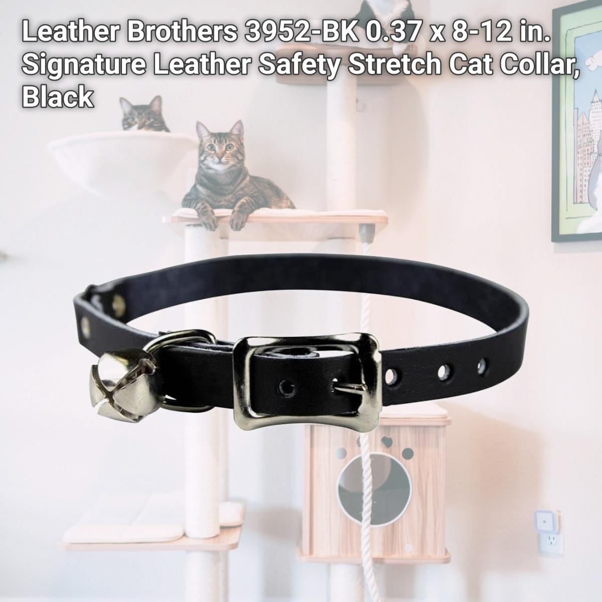 Picture of Leather Brothers 3952-BK 0.37 x 8-12 in. Signature Leather Safety Stretch Cat Collar, Black