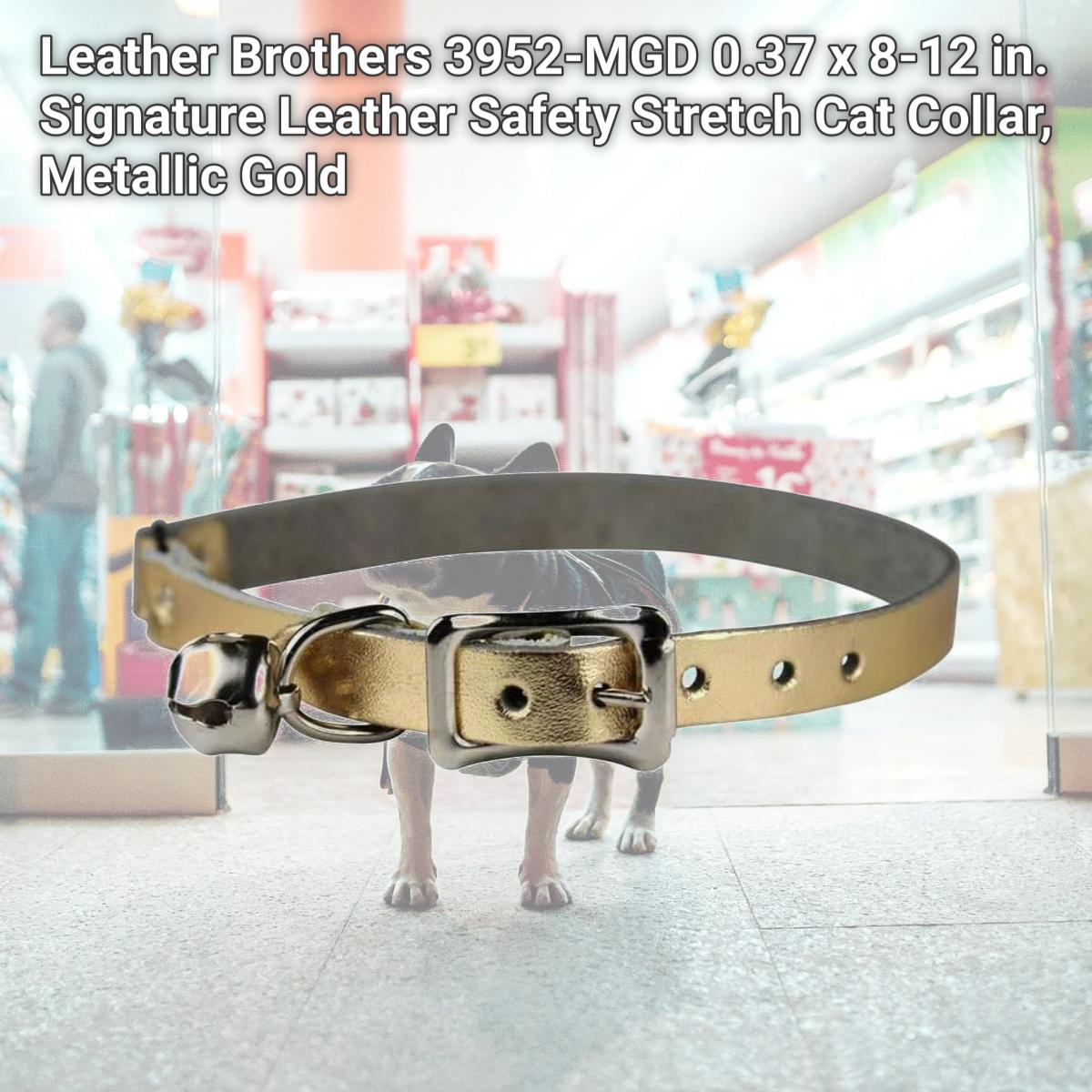 Picture of Leather Brothers 3952-MGD 0.37 x 8-12 in. Signature Leather Safety Stretch Cat Collar, Metallic Gold