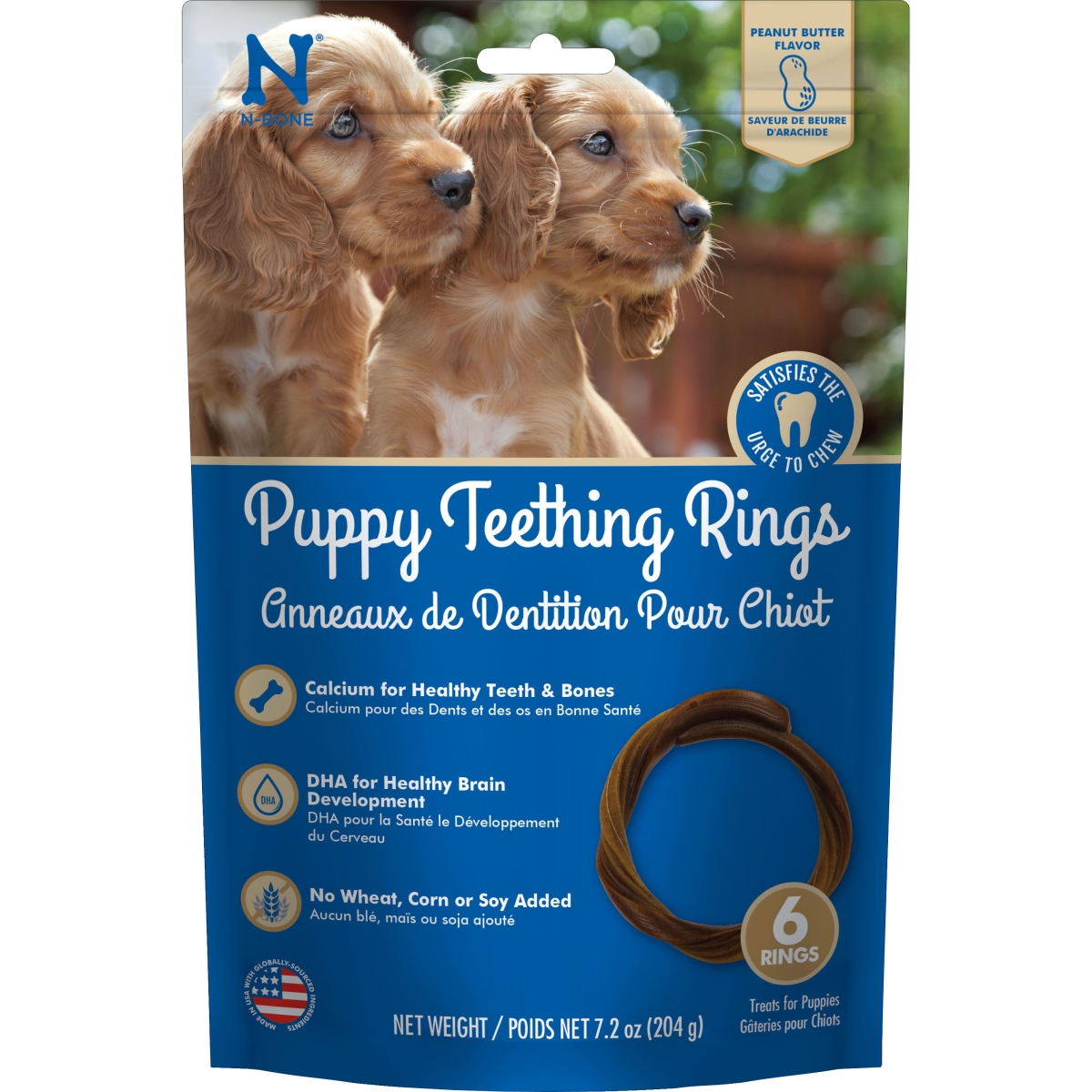 Picture of N-Bone 912290 Puppy Teething Ring&#44; Dried Chews for Dogs - Peanut Butter - 6 Count - Case of 24
