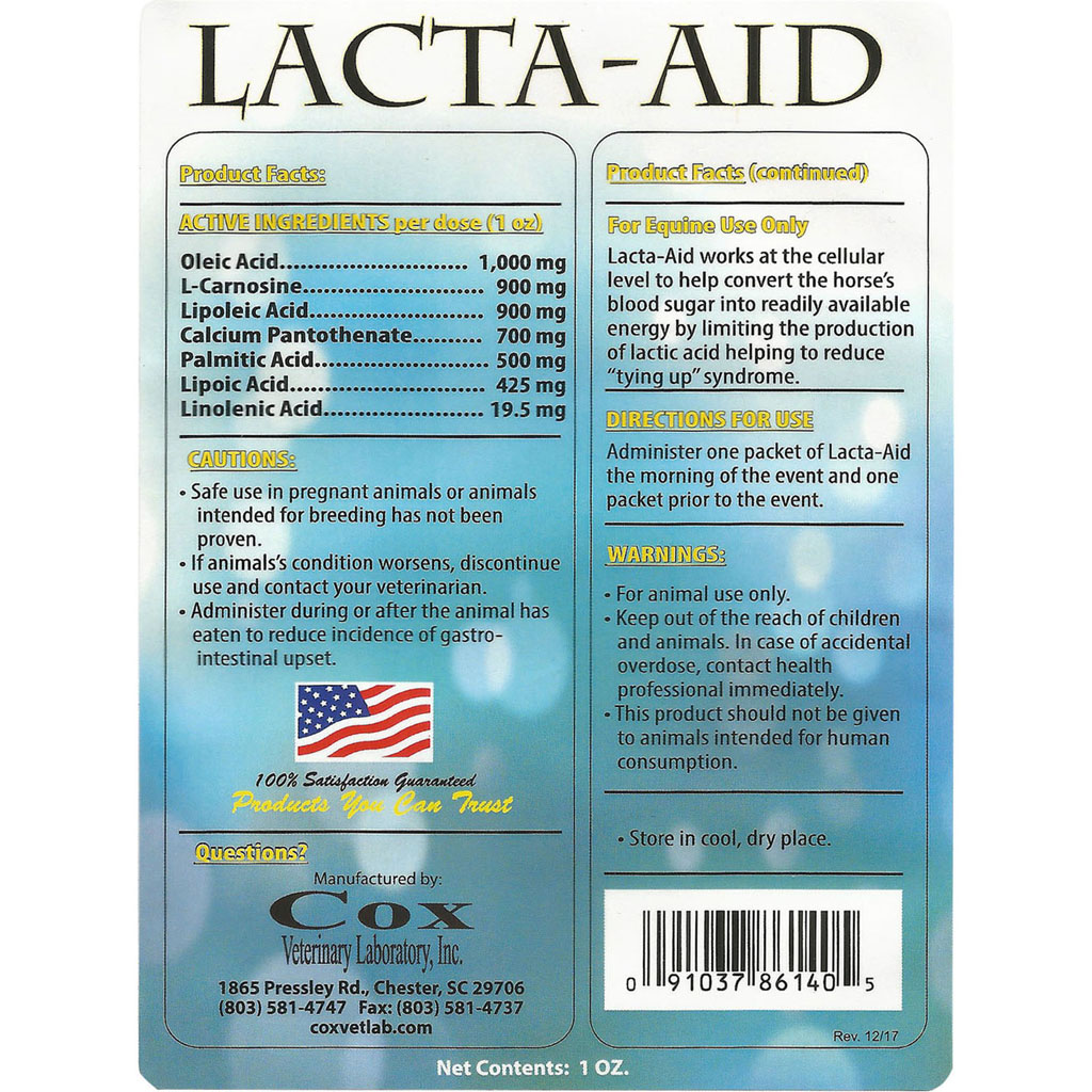 Picture of Cox Vet Lab 1405 1 oz Lacta-Aid Horse Supplement for Muscle Function&#44; Orange