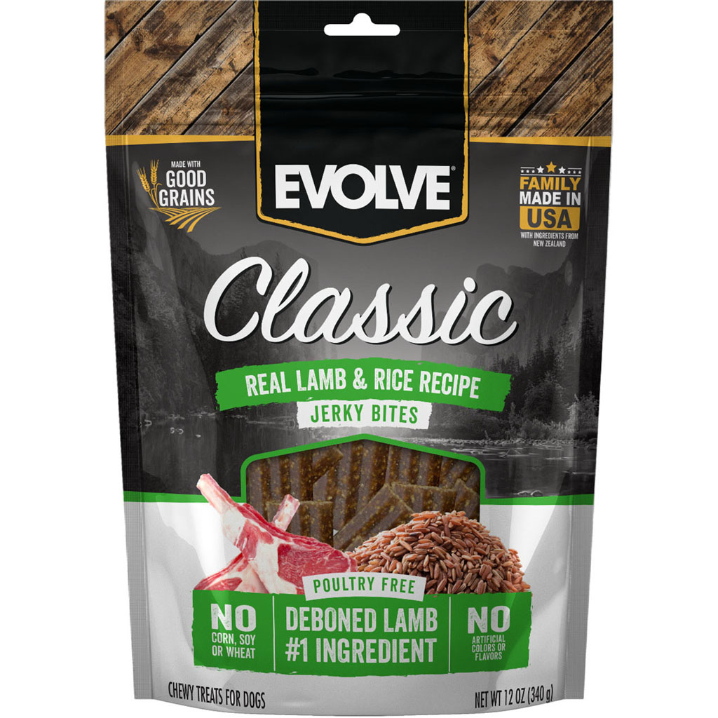 Picture of Evolve 11101164 12 oz Classic Jerky Bites Dog Treat - Lamb & Rice - Case of 6