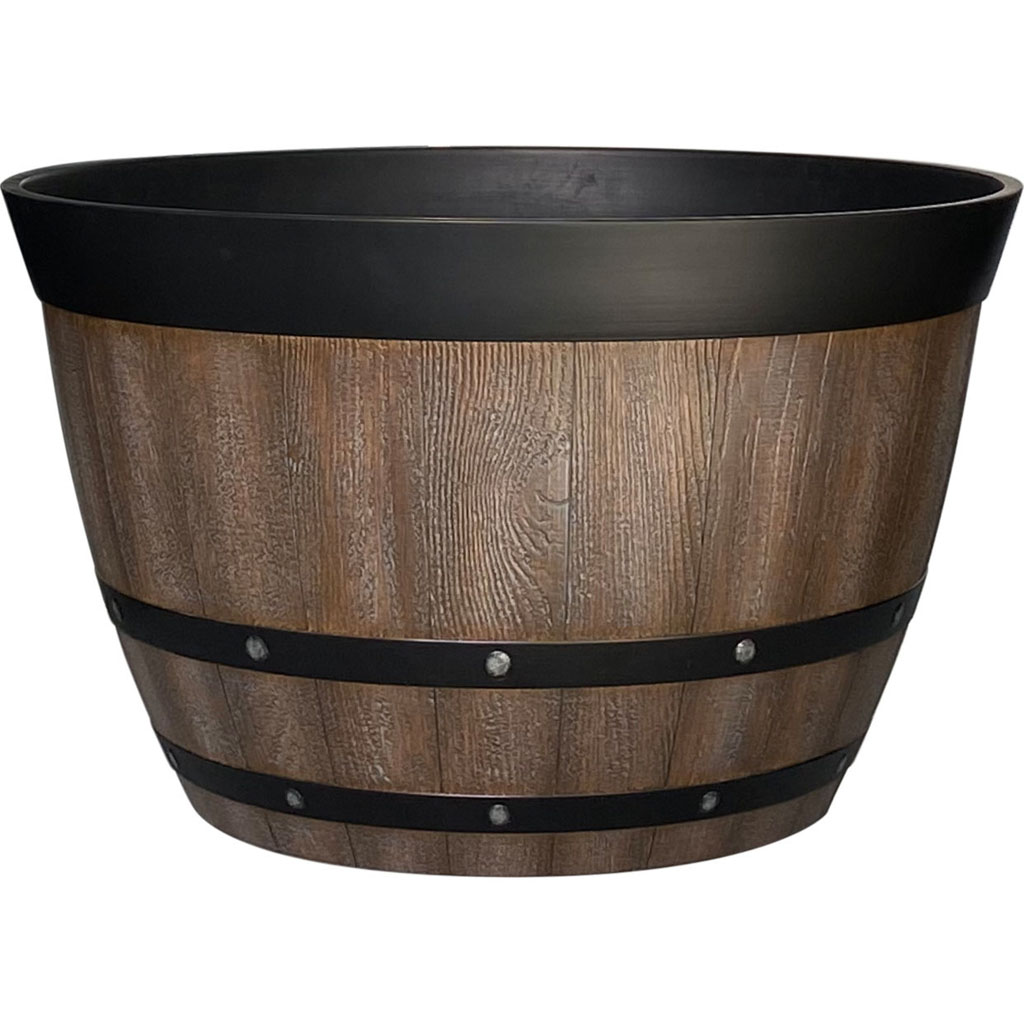 HDR Whiskey Barrel Planter - Natural Oak - 15.5 in. -  Durable Resin