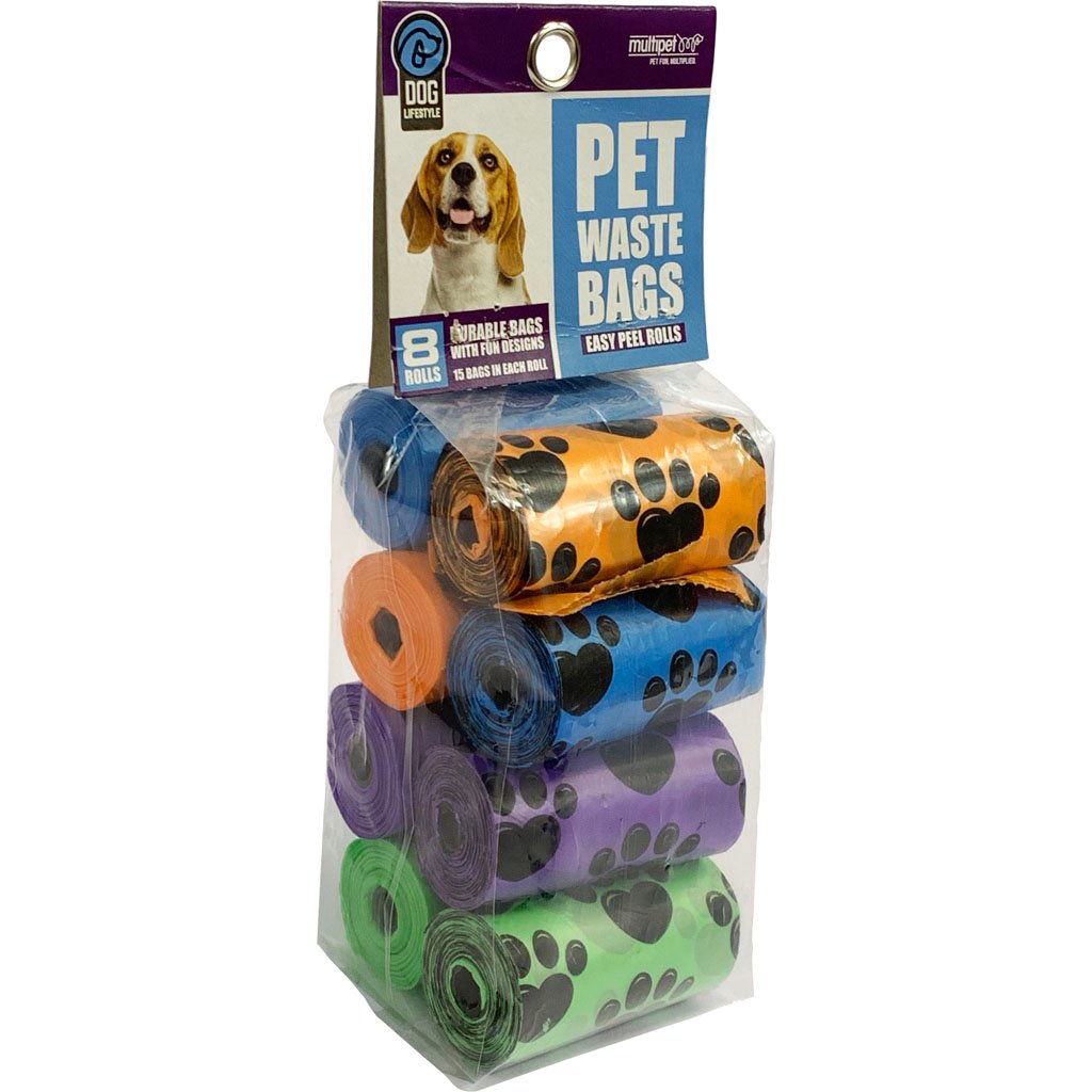 Picture of Multipet 68581 Paw Print Waste Bags - 8 per Pack - Case of 24