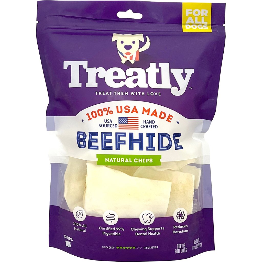 Picture of Treatly 12144 8 oz 100 Percent USA Beef Hide Chips - Natural - Case of 10