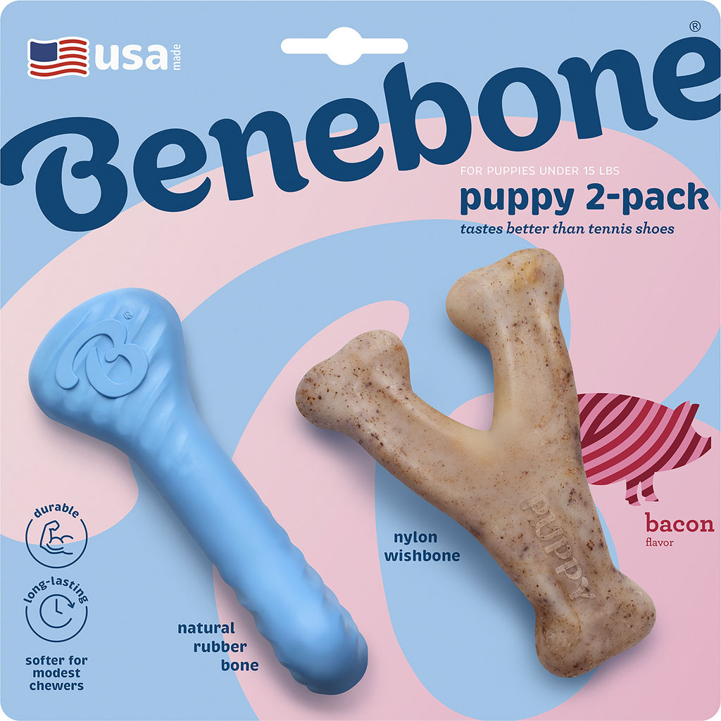 Picture of Benebone 670244 Puppy Wishbone & Rubber Bone - Bacon - Tiny - Case of 24