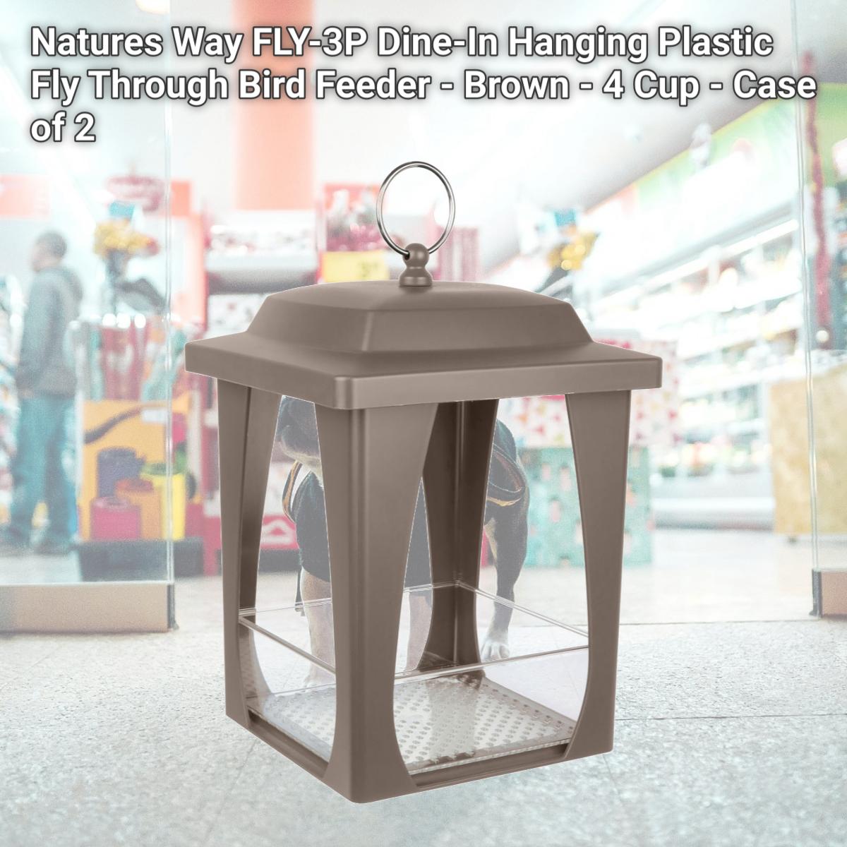 Picture of Natures Way FLY-3P Dine-In Hanging Plastic Fly Through Bird Feeder - Brown - 4 Cup - Case of 2