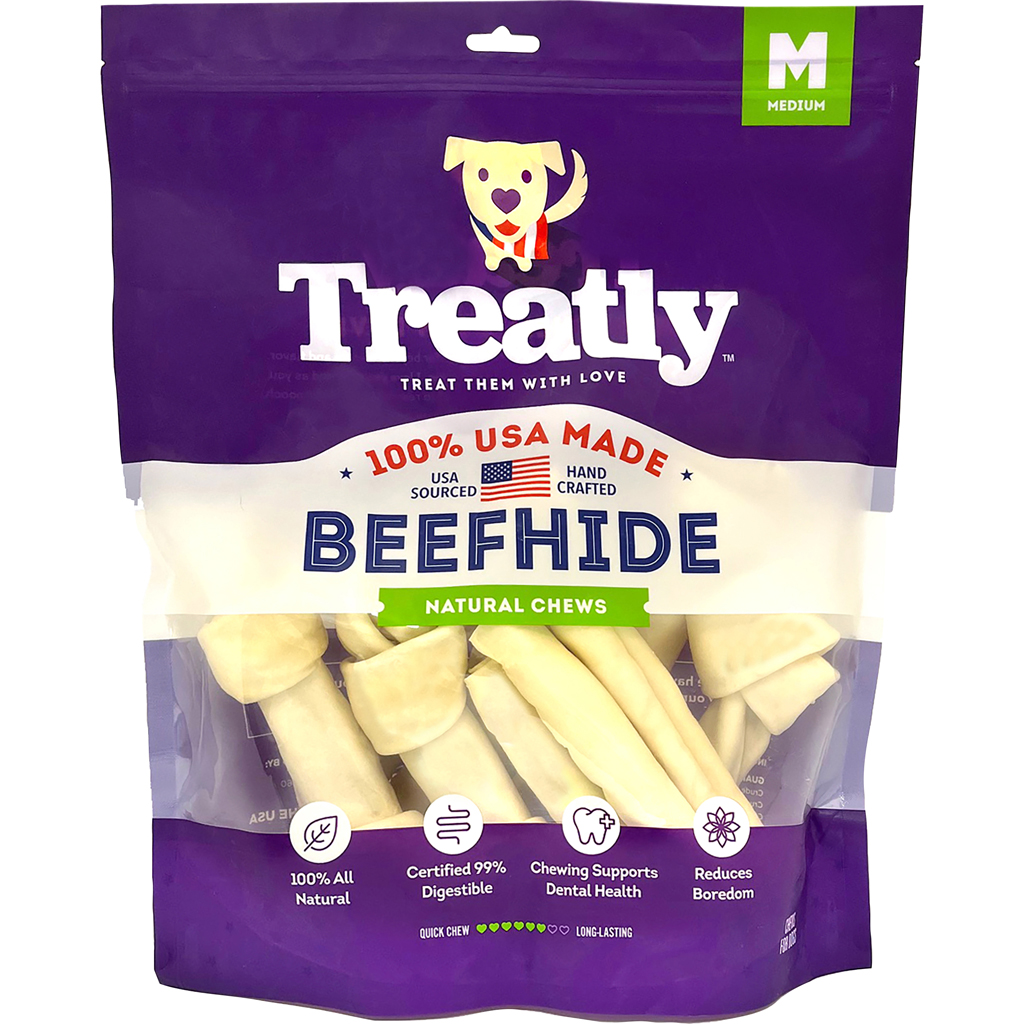 Picture of Treatly 12138 100 Percent USA Beef Hide Bones & Rolls - Natural - Medium - 10 per Pack - Case of 5