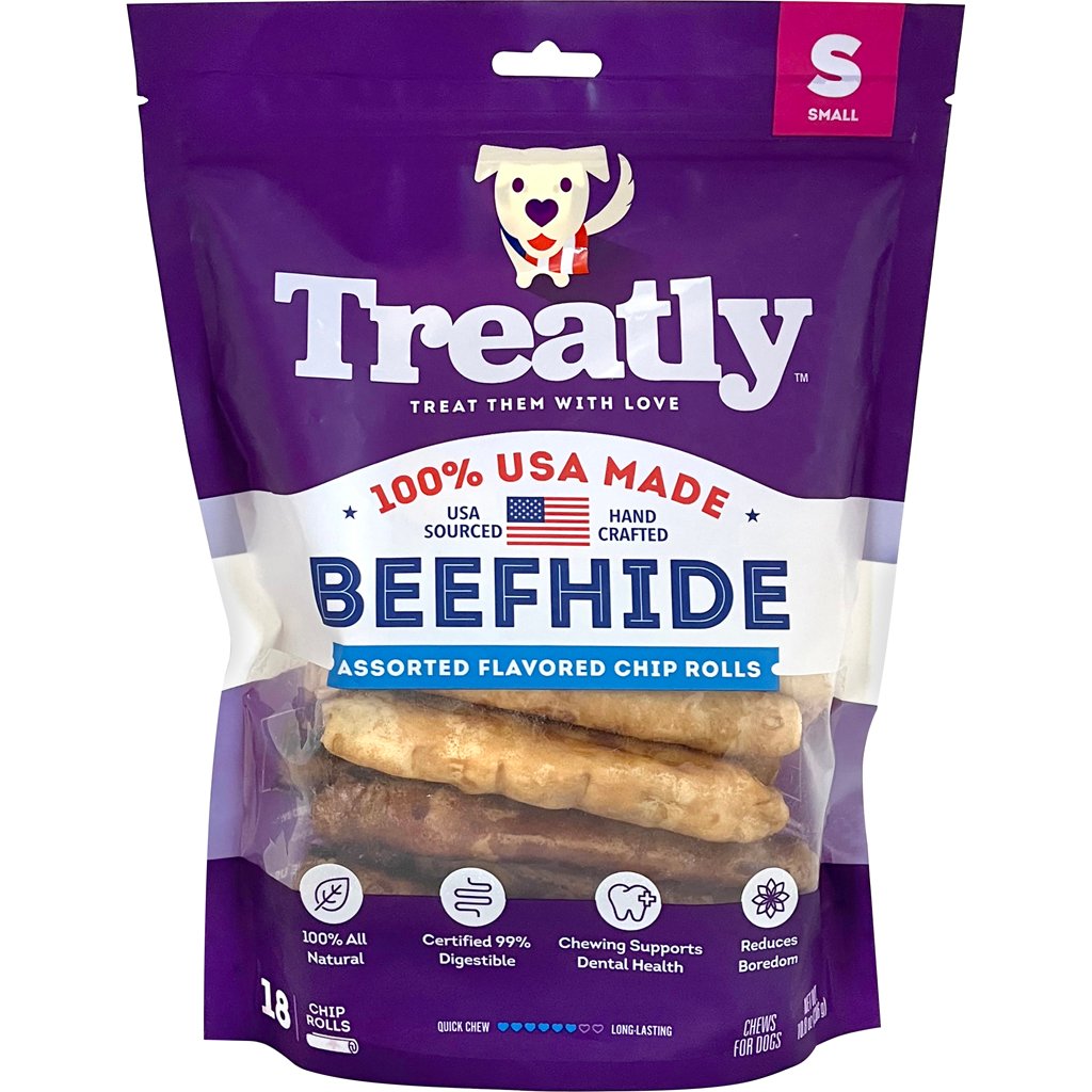 Picture of Treatly 12224 5 in. 100 Percent USA Hide Chip Rolls - Chicken & Beef - 18 per Pack - Case of 10