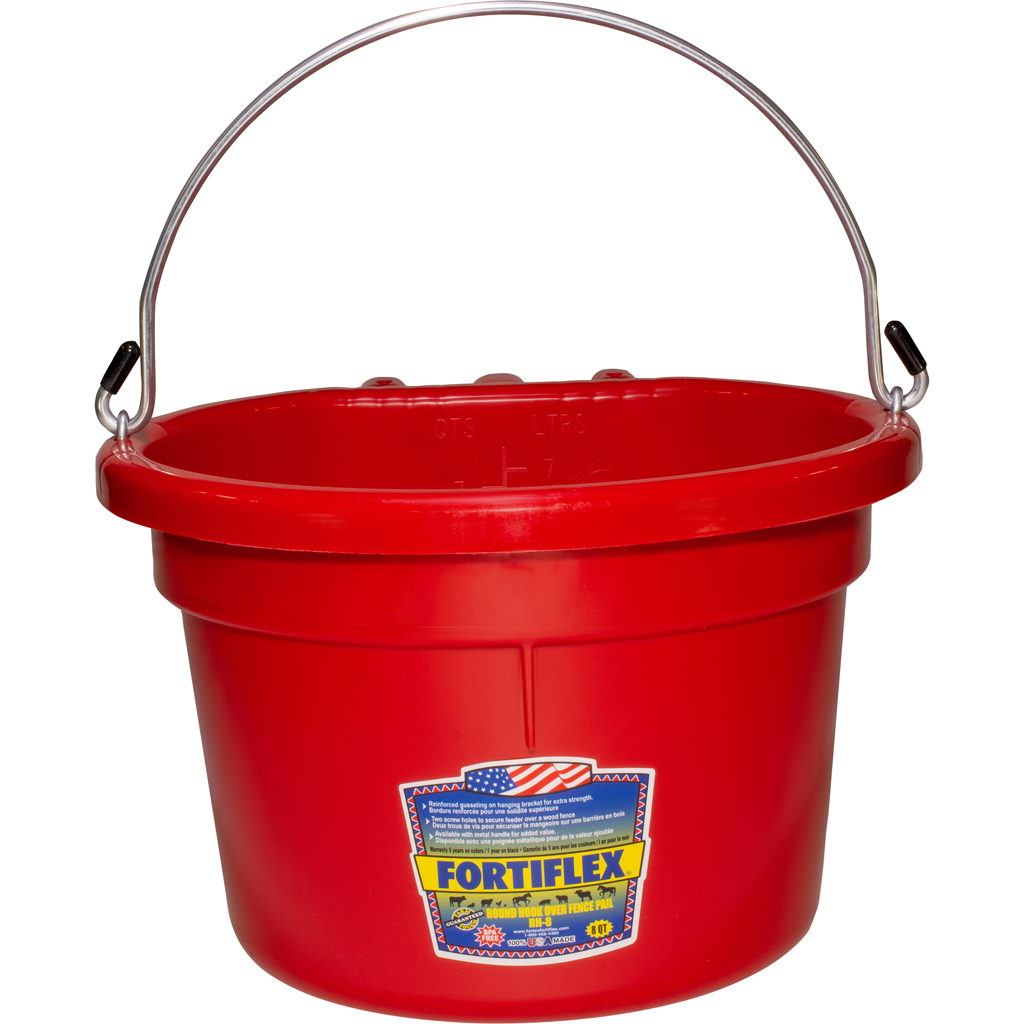 Picture of Fortiflex RH8WHRED 8 qt. Fortex Round Over the Fence Pail with Handle - Red - Case of 12