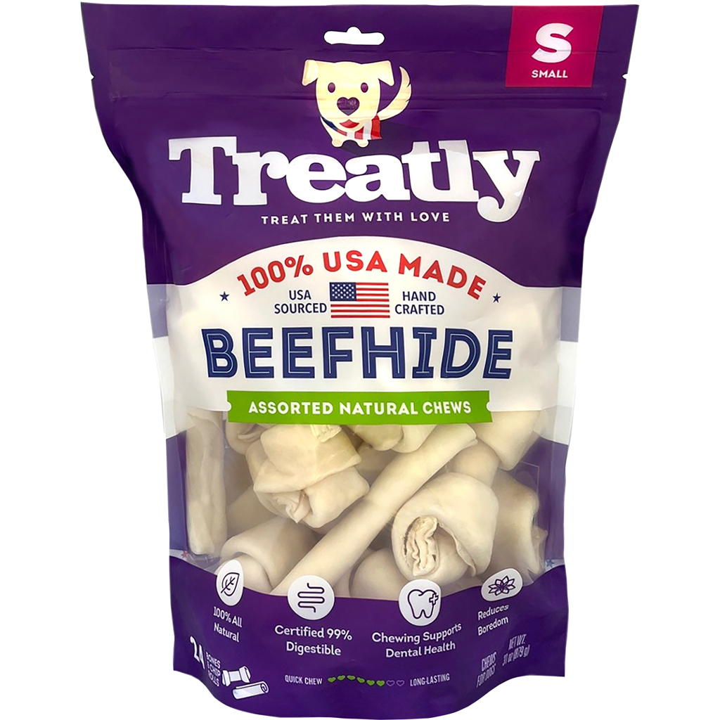 Picture of Treatly 12134 100 Percent USA Beef Hide Bones & Rolls - Natural - Small - 24 per Pack - Case of 5