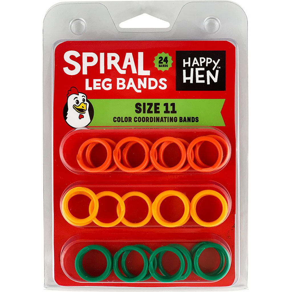 089-17022 Happy Hen Spiral Leg Bands - Assorted Color - Size 11 - Pack of 24