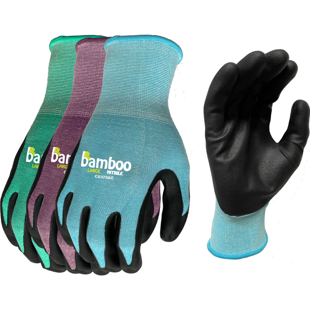 C5370ACS Bellingham Bamboo Gardener Nitrile Palm Gloves - Assorted Color - Small