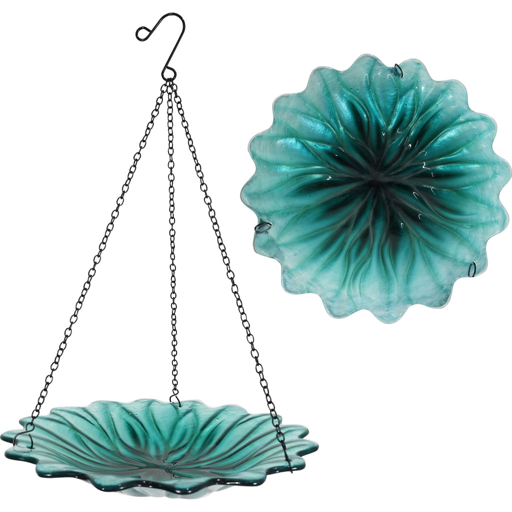 RPBB10-TD Ecocycle Turquoise Dahlia Hanging Bird Bath & Feeder - Blue - 11 in.