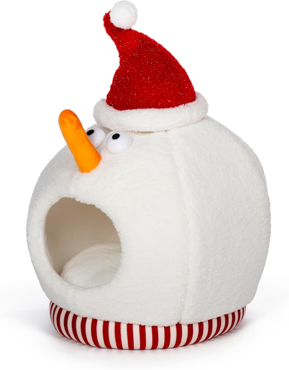 Prevue Pet 81012 17 x 13 x 18 in. Comfy Frosty Cat Hideaway Winter Holiday Pet Bed - White