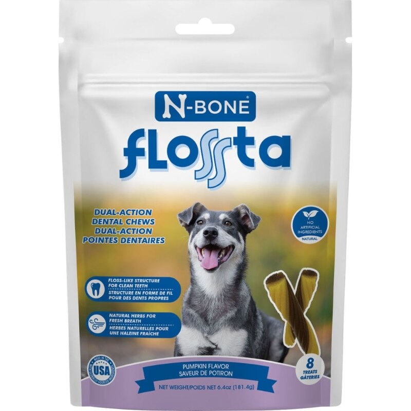 Picture of N-Bone 802638 Flossta Dual Action Dental Chew - Pumpkin - 8 Count