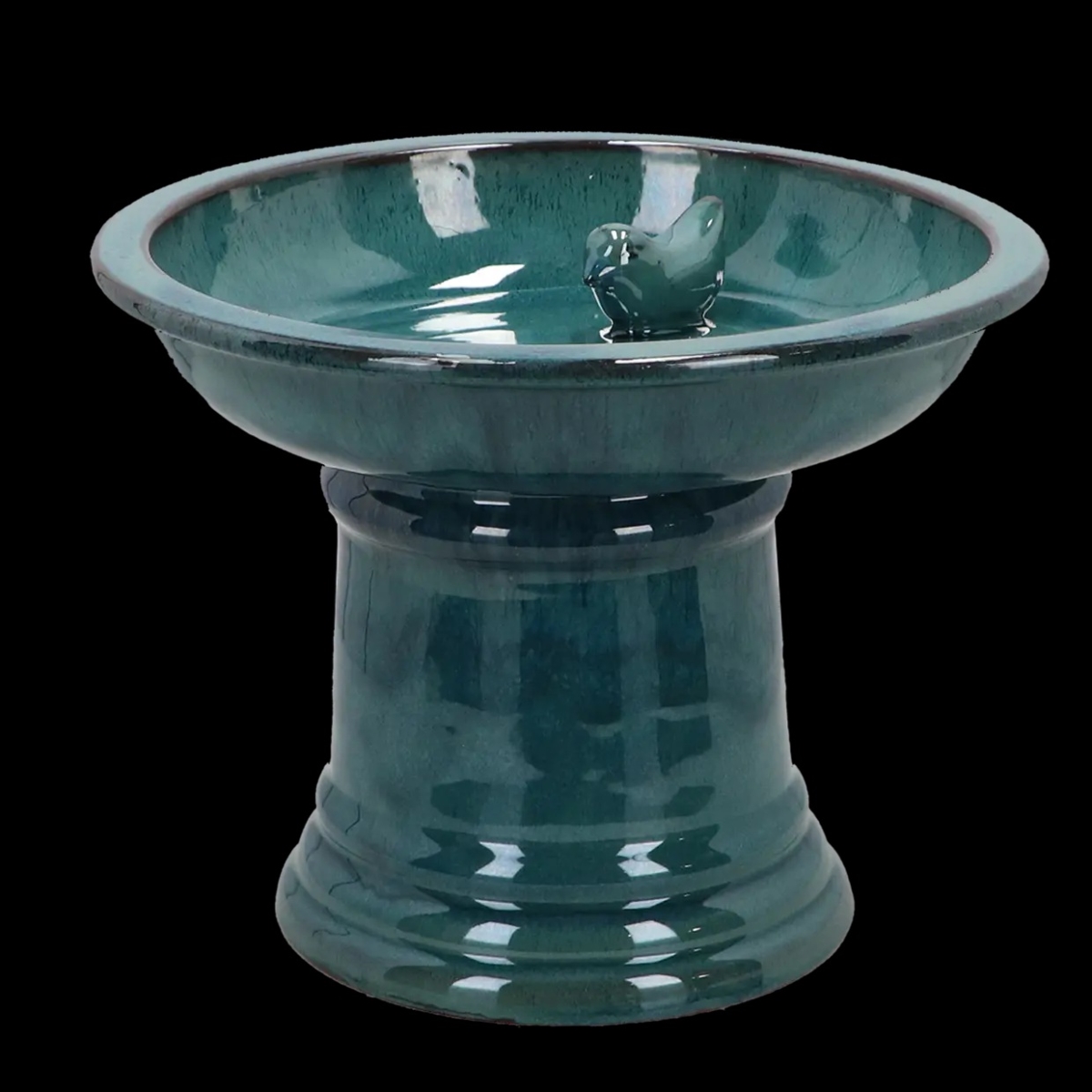 FB661 Ceramic Round Birdbath on Foot, Petrol