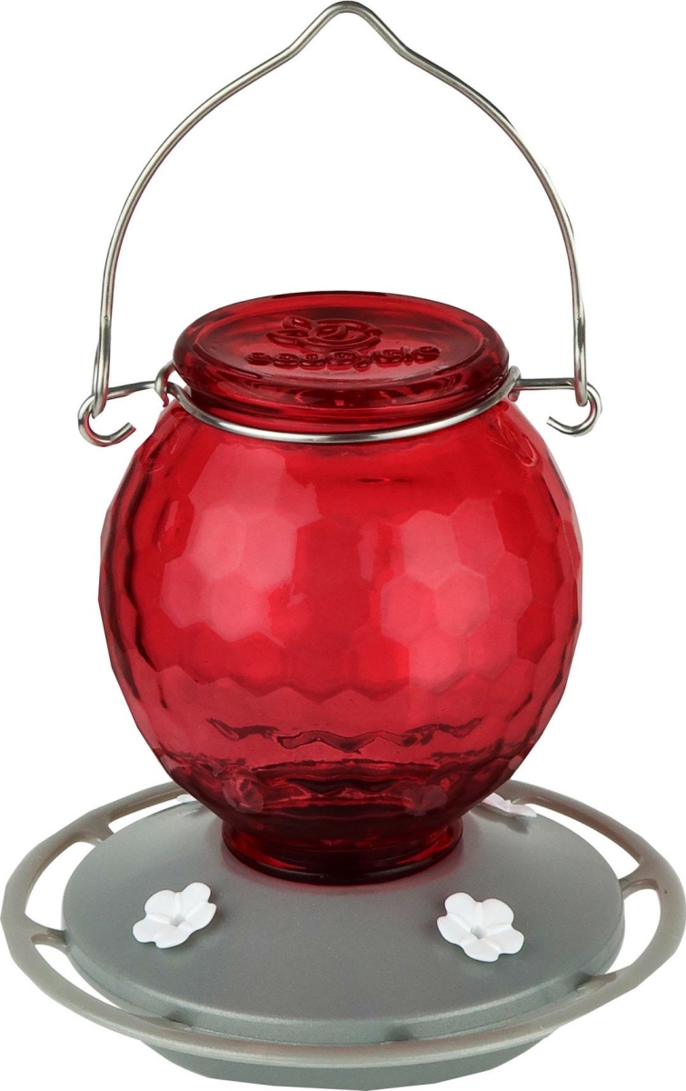 RPHUM3 16 oz Ecocycle Crimson Comb Glass Hummingbird Feeder, Red