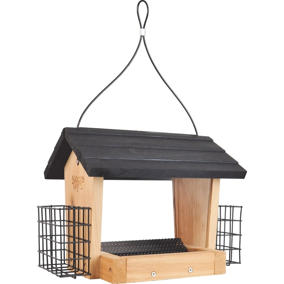 WWCF28-CP1 3 qt. Cedar Hopper Wild Brid Feeder with Suet Cages, Brown