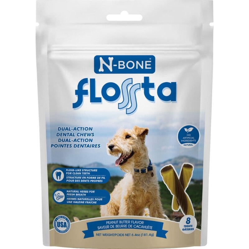 Picture of N-Bone 802645 N-Bone Flossta Dual Action Dental Chew - Peanut Butter - 8 Count