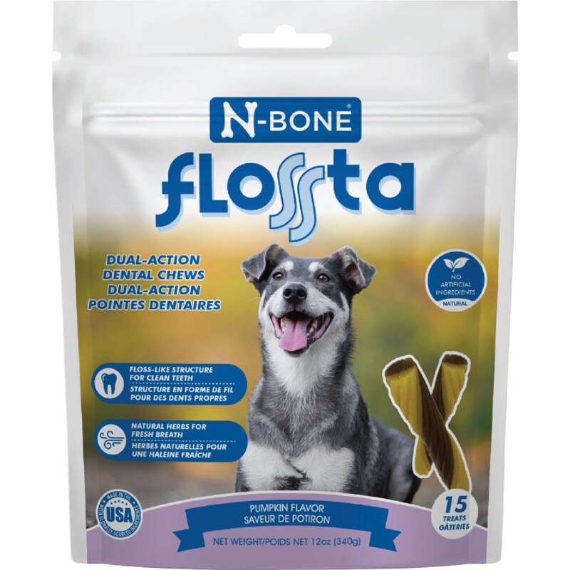 Picture of N-Bone 802461 N-Bone Flossta Dual Action Dental Chew - Pumpkin - 15 Count