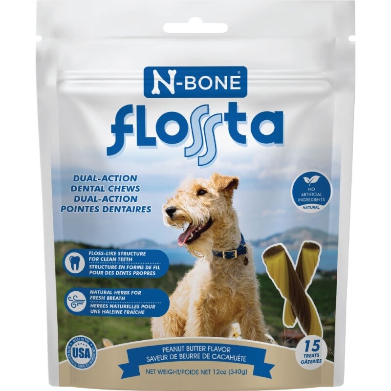 Picture of N-Bone 802478 N-Bone Flossta Dual Action Dental Chew - Peanut Butter - 15 Count