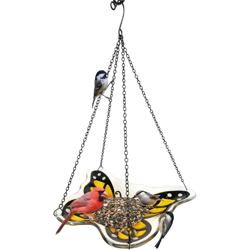 Monarch Butterfly Glass Feeder - Colorful Design - 14 x 13 x 12 in. - Durable Construction
