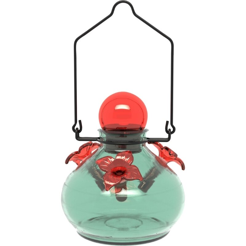 24973 Aqua Recycled Glass Hummingbird Feeder - Blue & Red - 8 oz