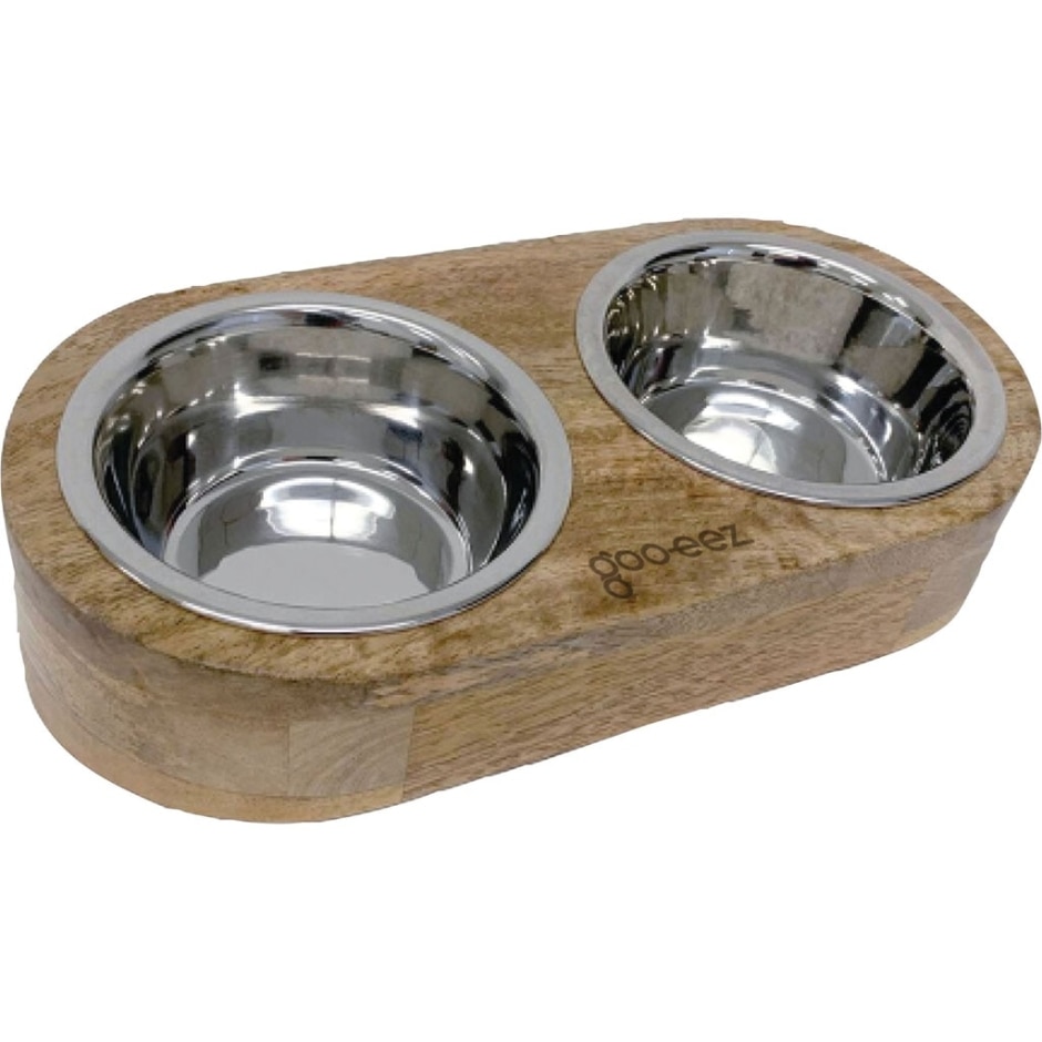 GZ1051 Inclined Mango Wood Double Feeder - Stainless