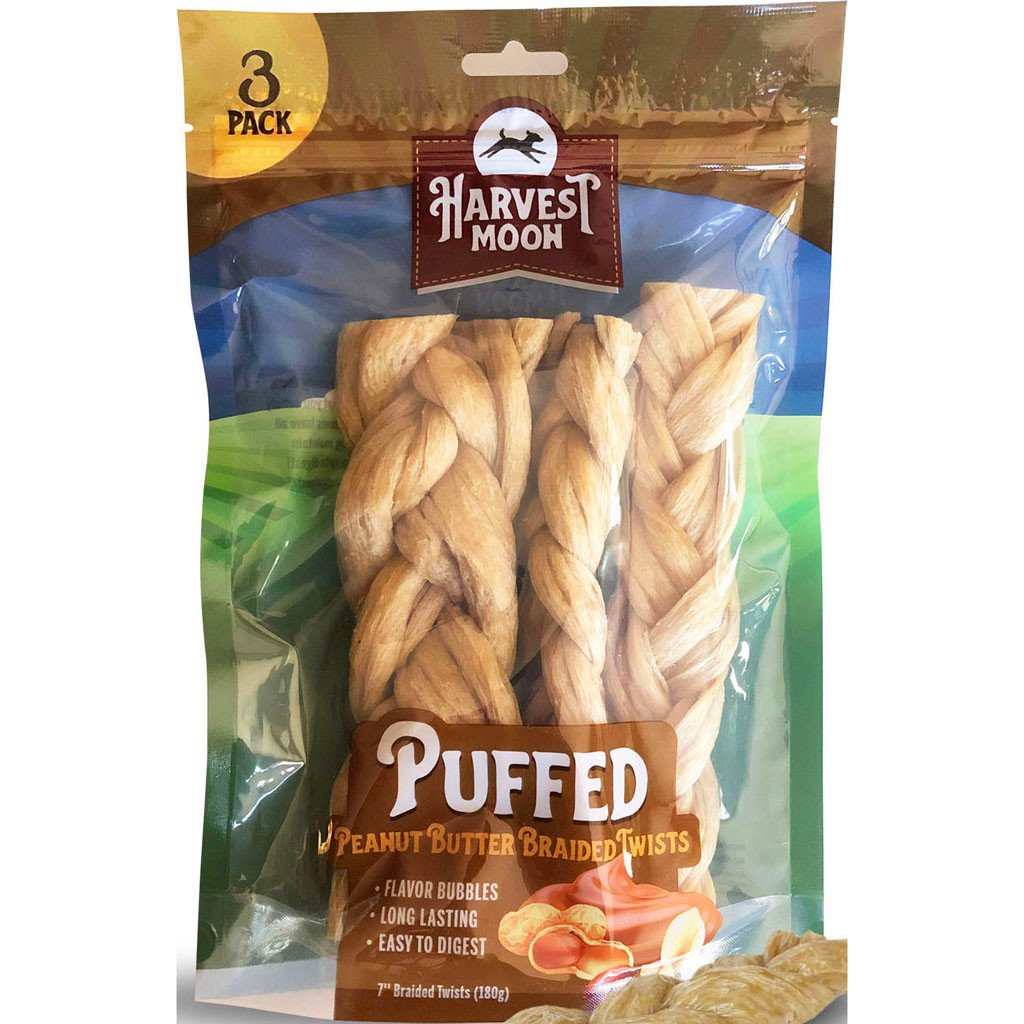 1546 Puffed Braids Dog Chews Treat, Peanut Butter - 3 Count