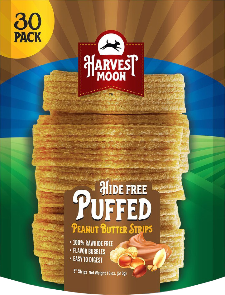 21526 Peanut Butter Puffed Strips Dog Chews - 30 Count