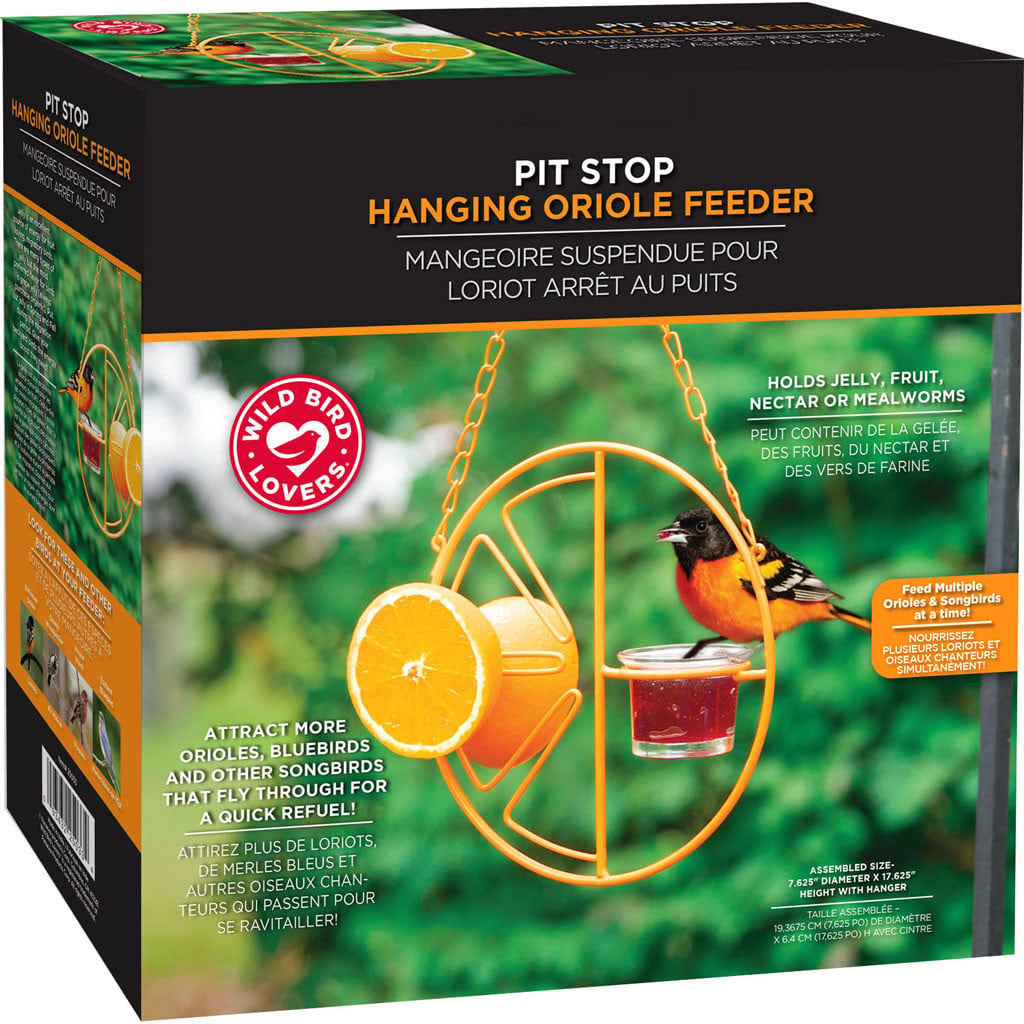 25033 Oriole Pitstop Hanging Jelly Fruit & Mealworm Bird Feeder, Orange