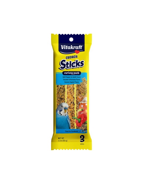 41643 2.9 oz Crunch Sticks Variety Pack Parakeet Treats, Banana & Apple - He - Pack of 3