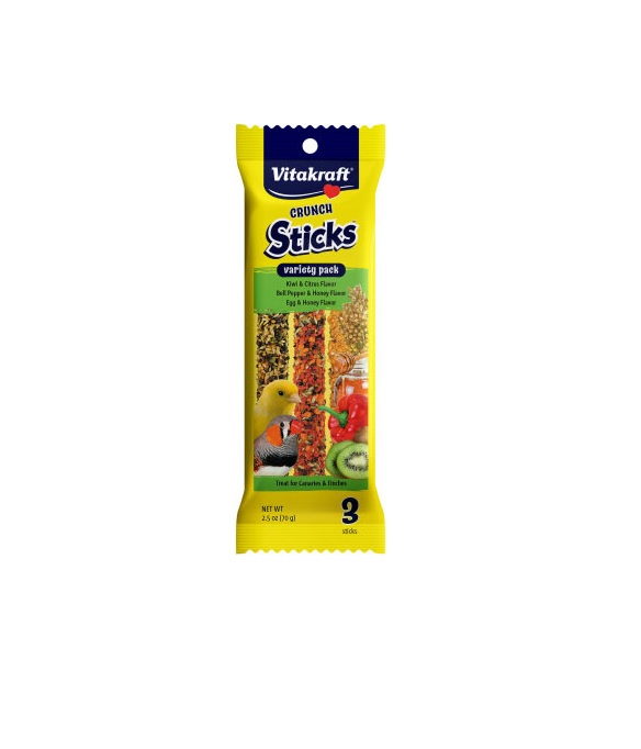 41646 2.5 oz Crunch Sticks Variety Pack Canary & Finch Treats, Egg & Kiwi - Pepper - Pack of 3