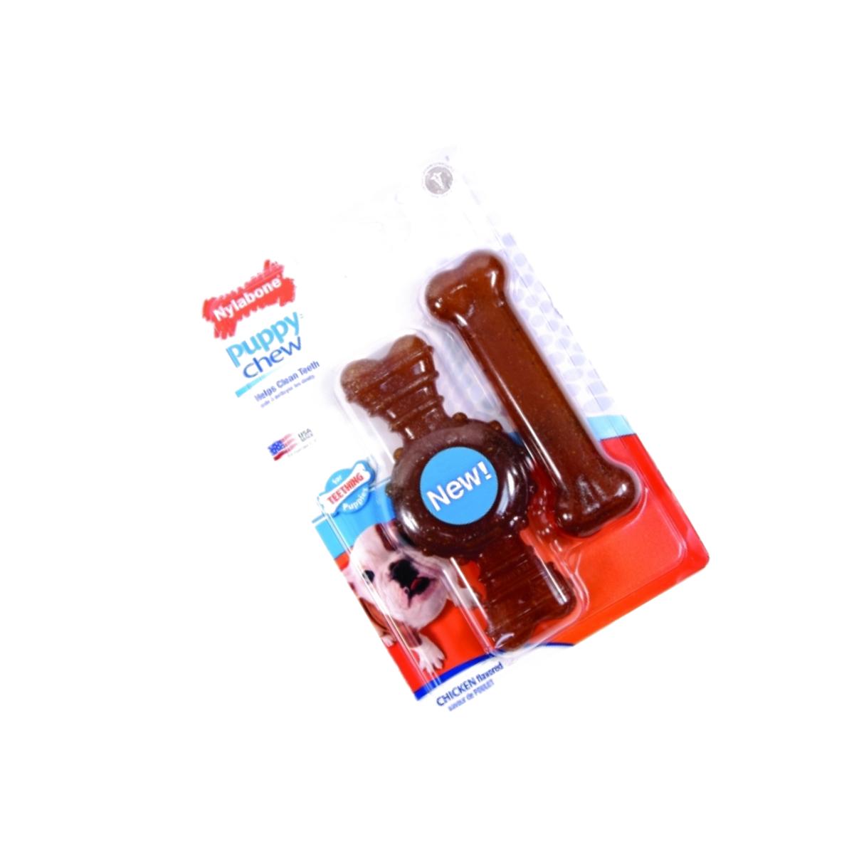 Picture of Nylabone Puppy Chew Ring And Flat Bone Puupy Chew Wolf-2 Pack Chicken NP203TPP