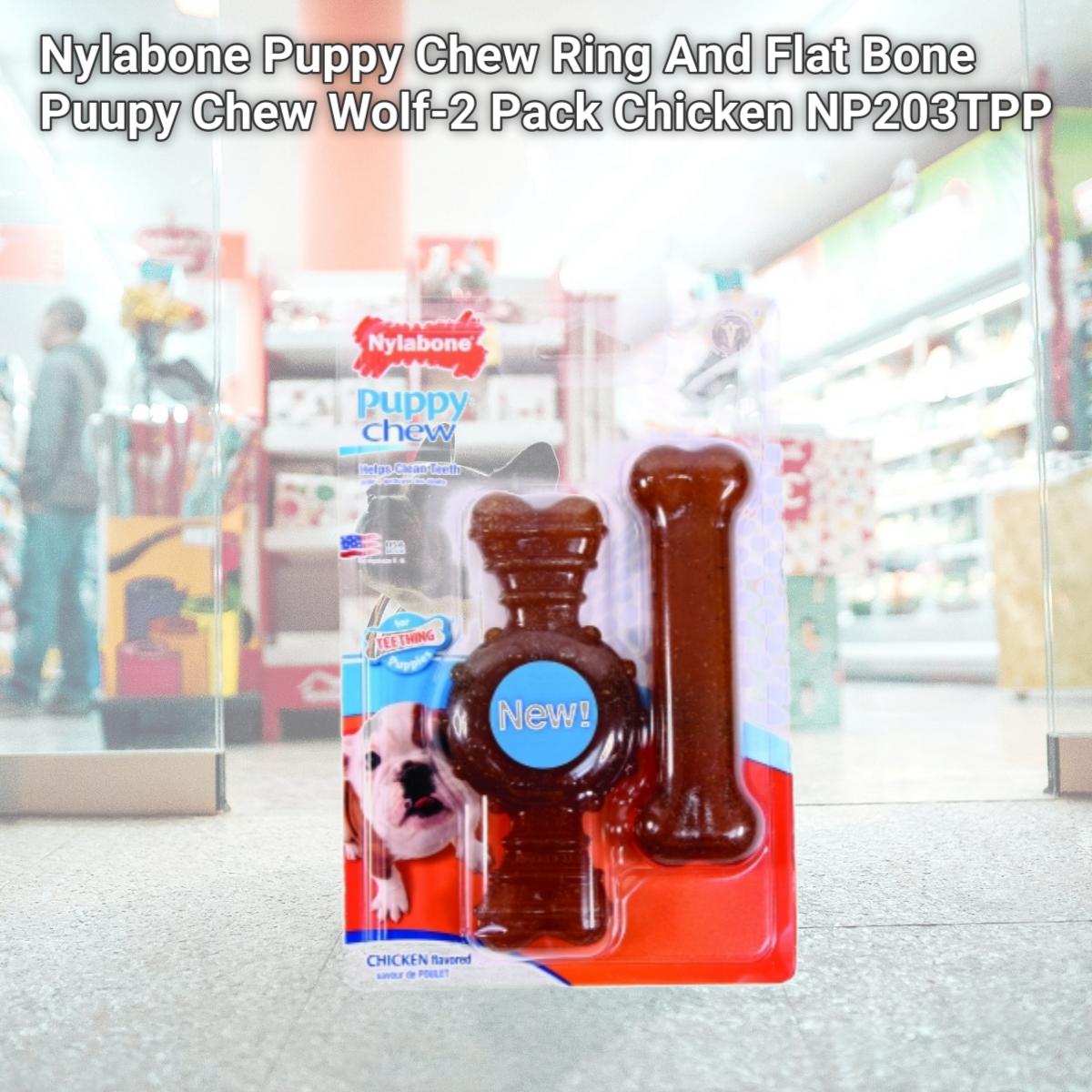 Picture of Nylabone Puppy Chew Ring And Flat Bone Puupy Chew Wolf-2 Pack Chicken NP203TPP