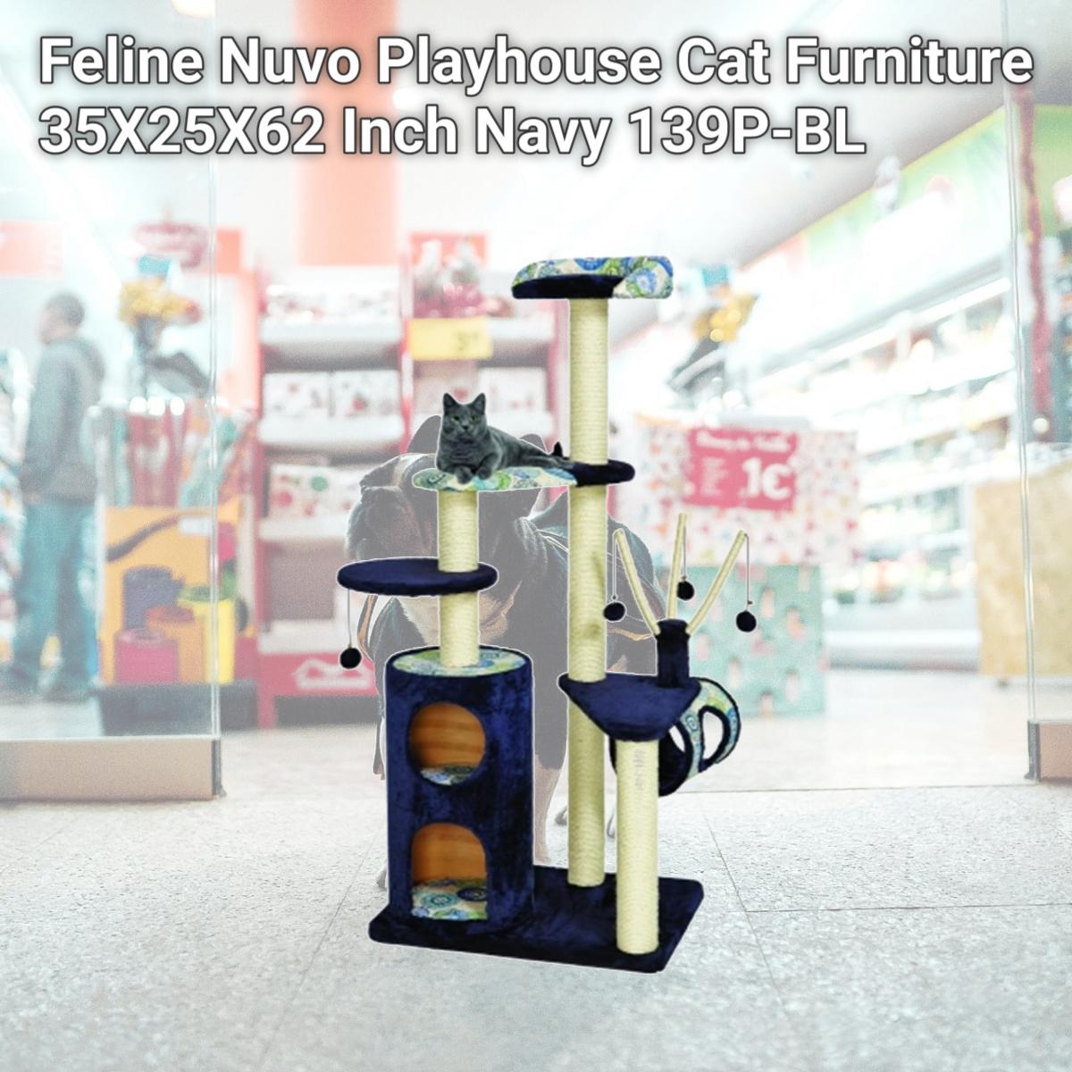 Picture of Midwest Feline Nuvo Playhouse Cat Furniture 35X25X62 Inch Navy 139P-BL