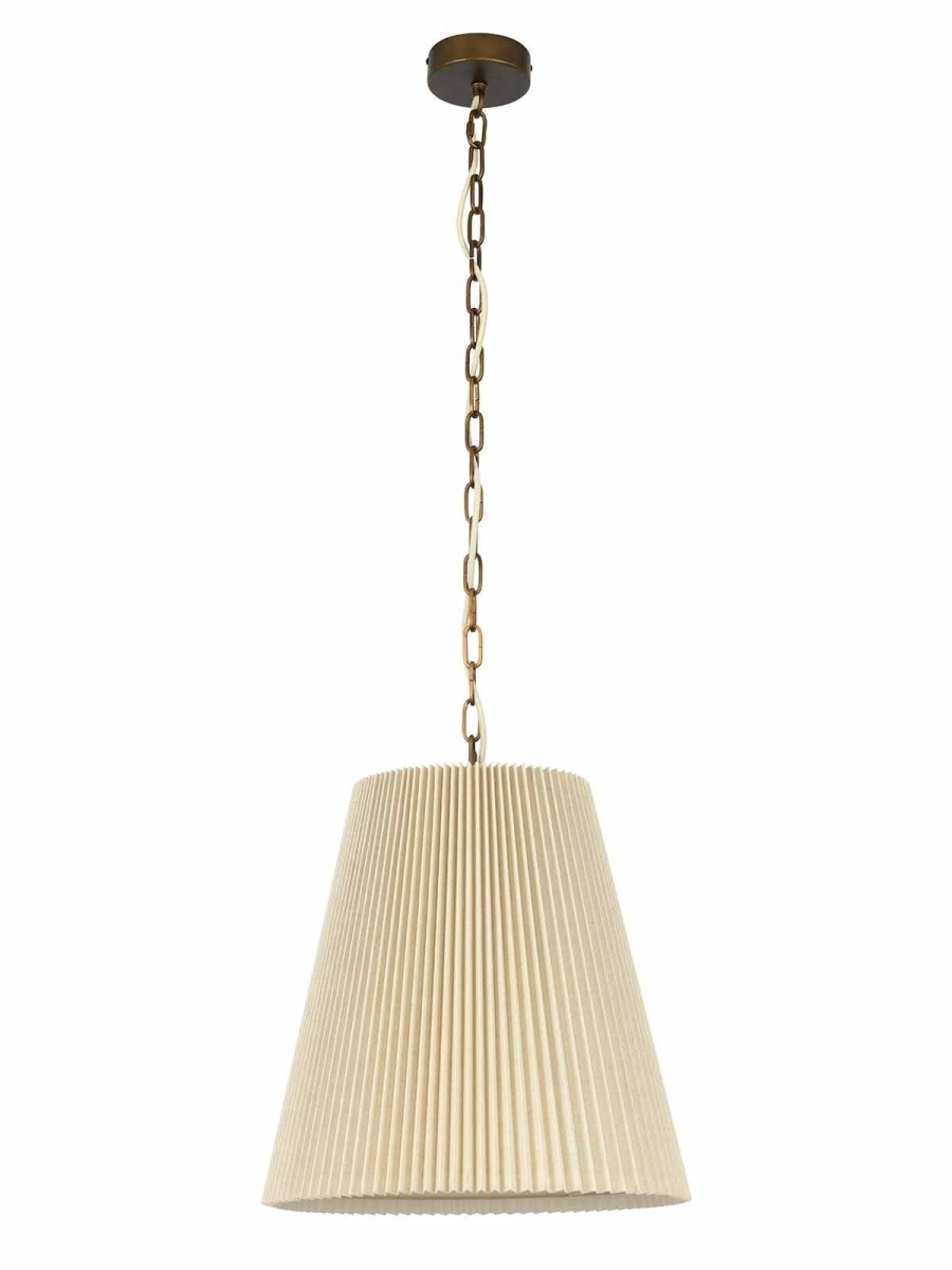 01818501  Amici1 Light Pendant in Bronze with Pleated Natural Linen Shade